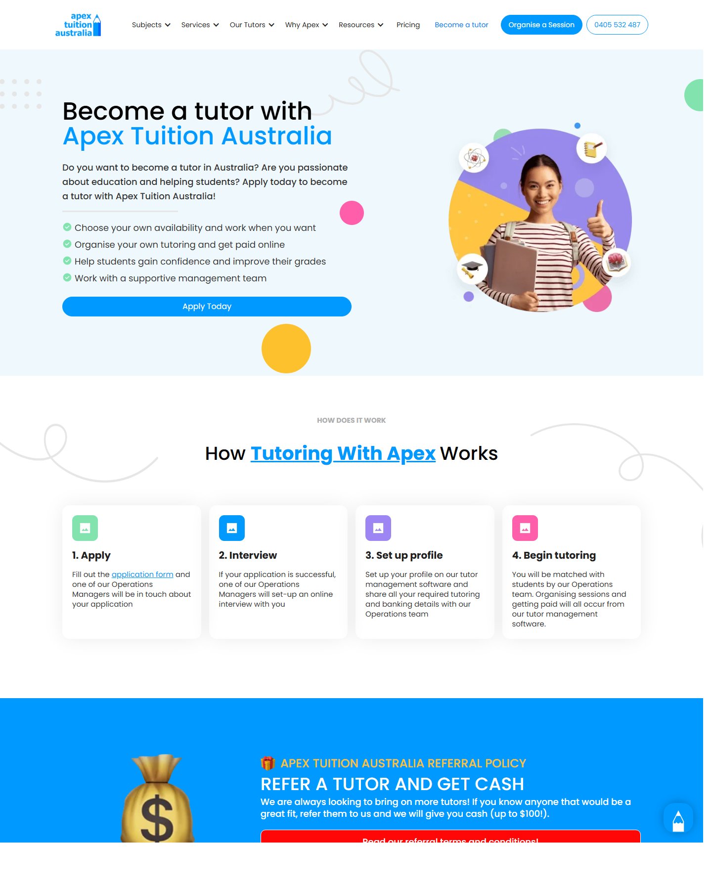 Webflow website screenshot from Apex Tuition Australia Private Tutoring Website, view 3