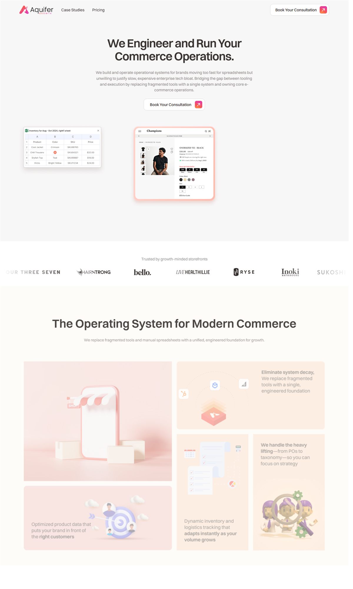 Webflow website case study for Aquifer Growth Commerce Operations and Discoverability Website