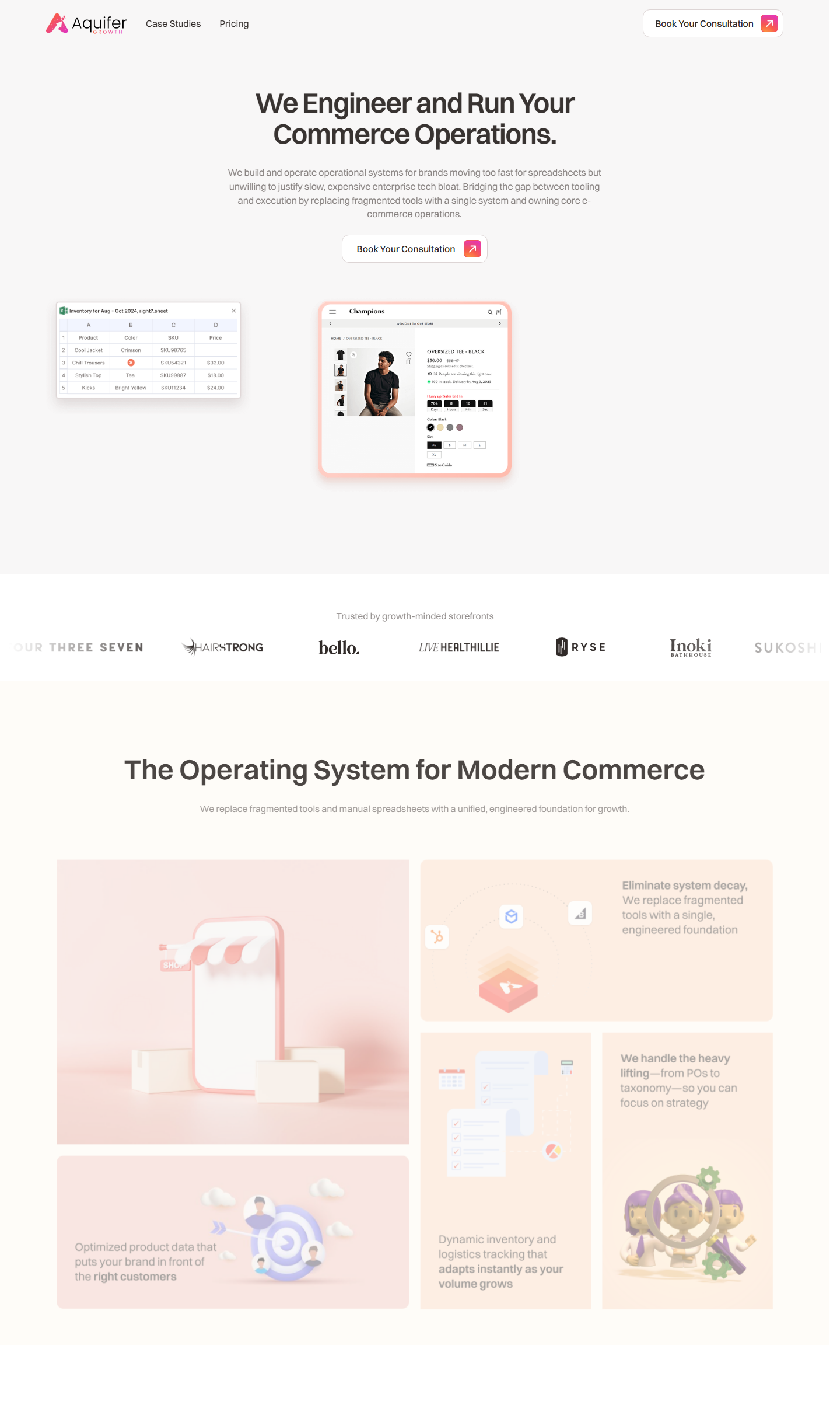 Webflow website case study for Aquifer Growth Commerce Operations and Discoverability Website