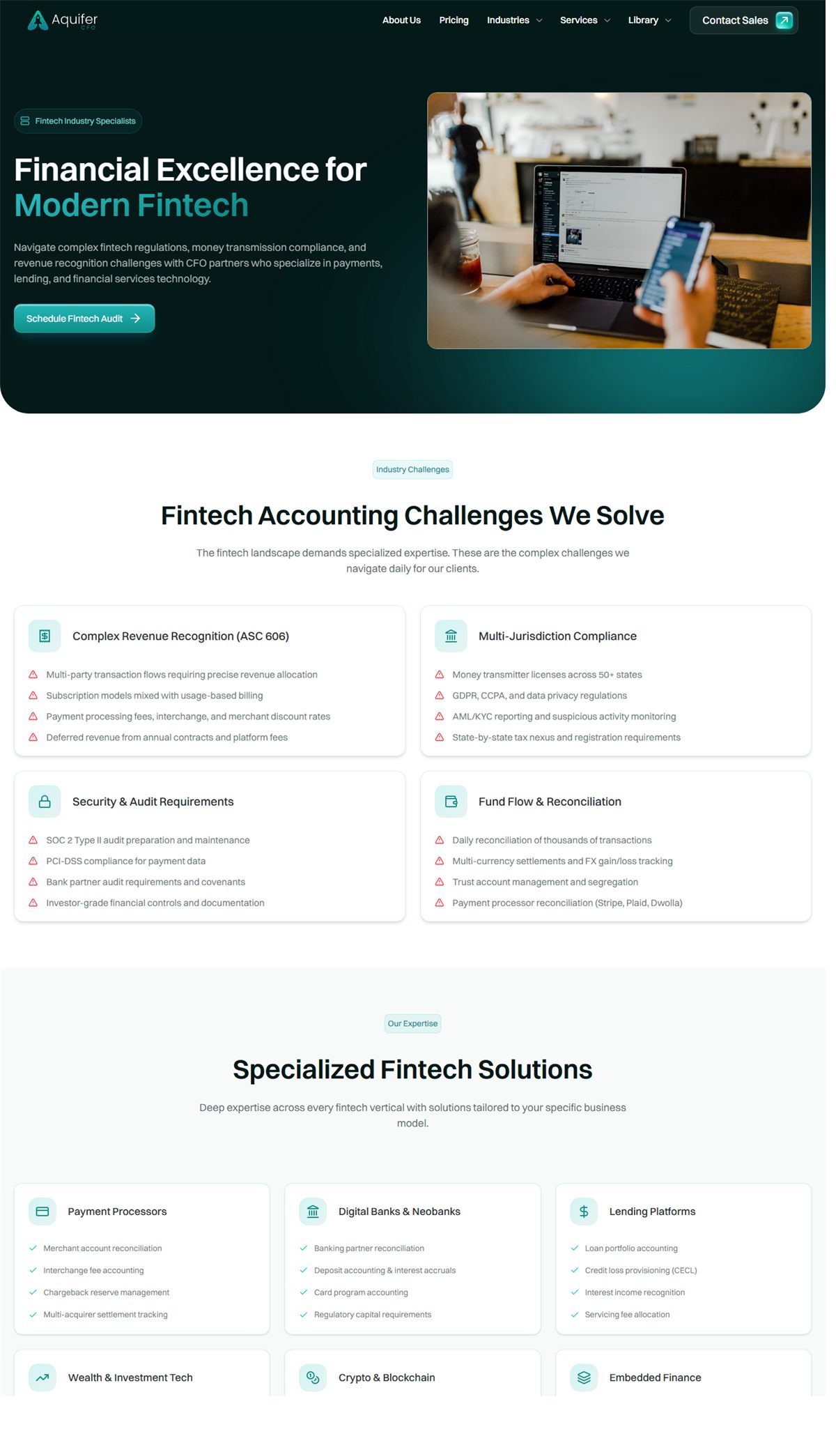 Webflow website screenshot from AquiferCFO Fractional CFO and Outsourced Finance Website, view 3