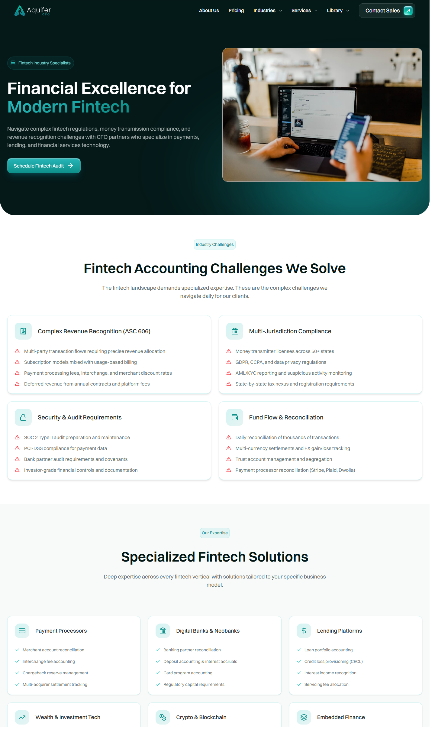 Webflow website screenshot from AquiferCFO Fractional CFO and Outsourced Finance Website, view 3