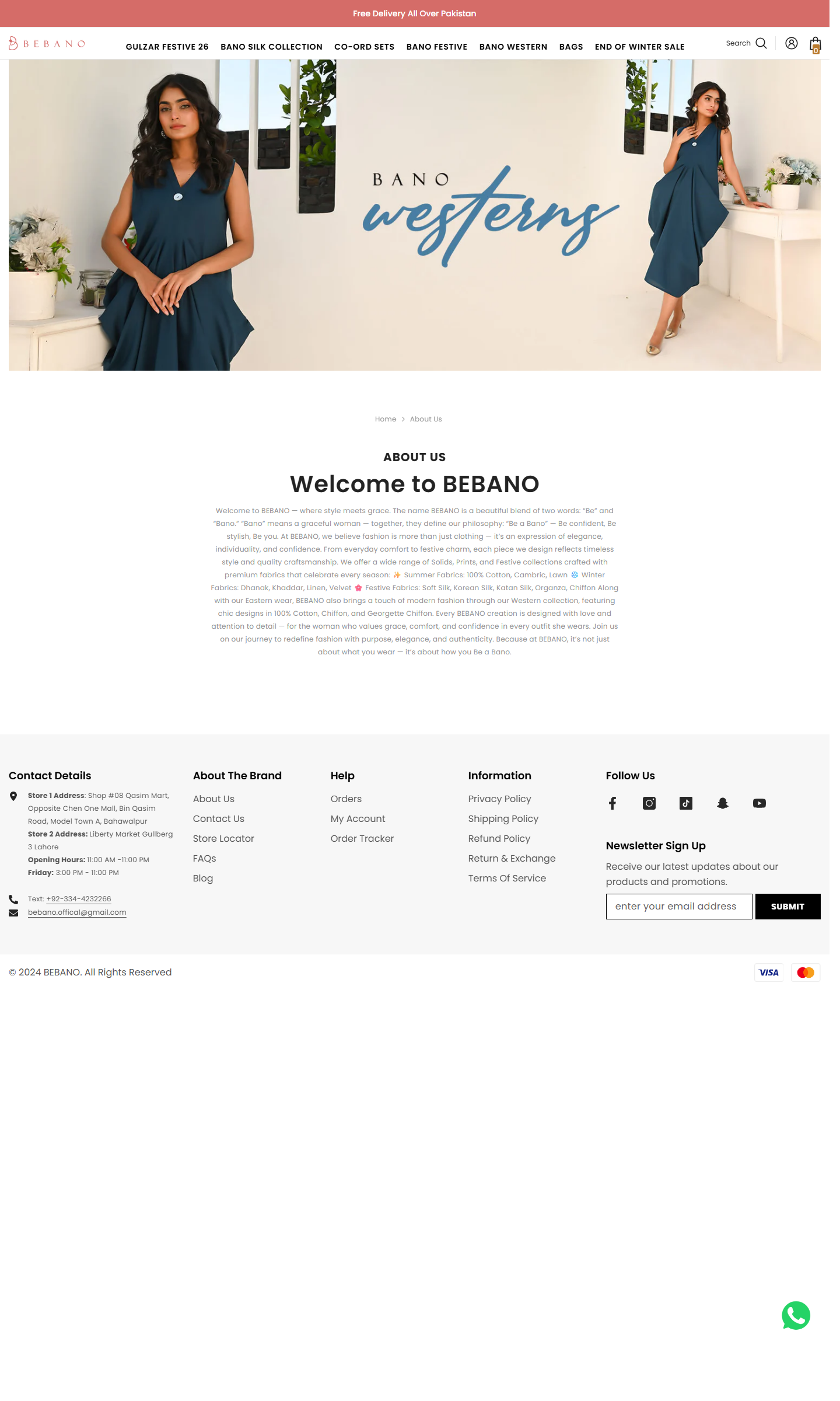 Shopify website screenshot from BEBANO Shopify Fashion Storefront for Women’s Eastern and Western Wear, view 3
