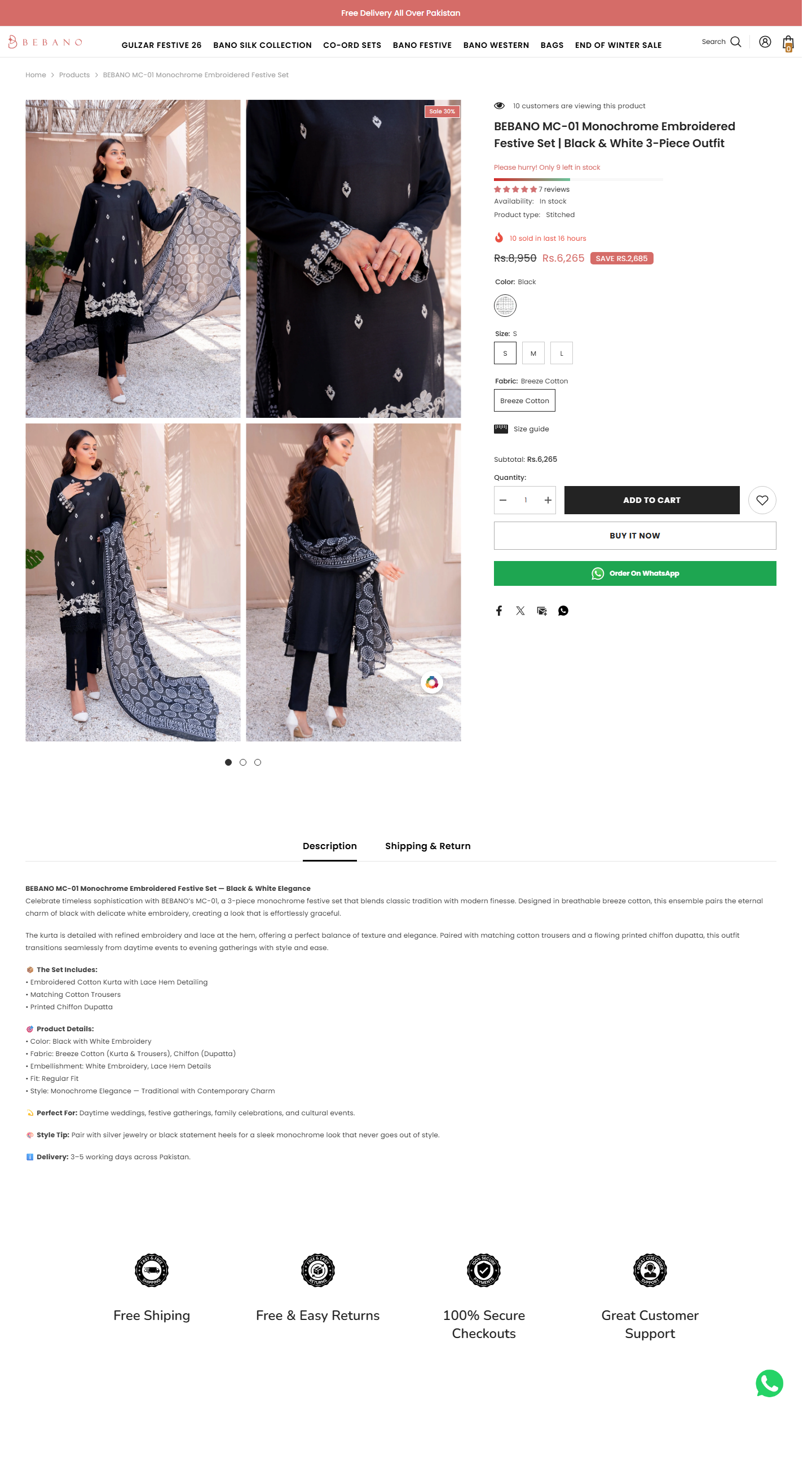 Shopify website screenshot from BEBANO Shopify Fashion Storefront for Women’s Eastern and Western Wear, view 2