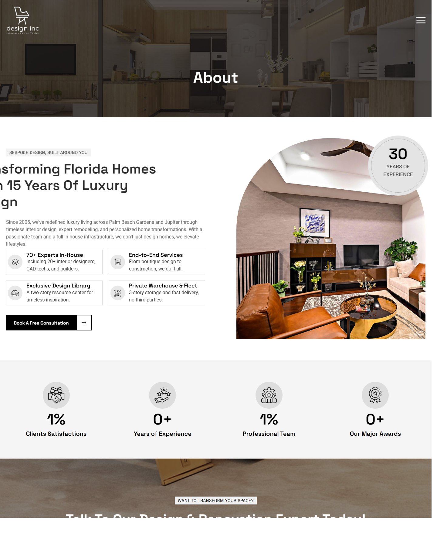 WordPress website screenshot from Design Inc. Interior Design and Design-Build Website, view 1