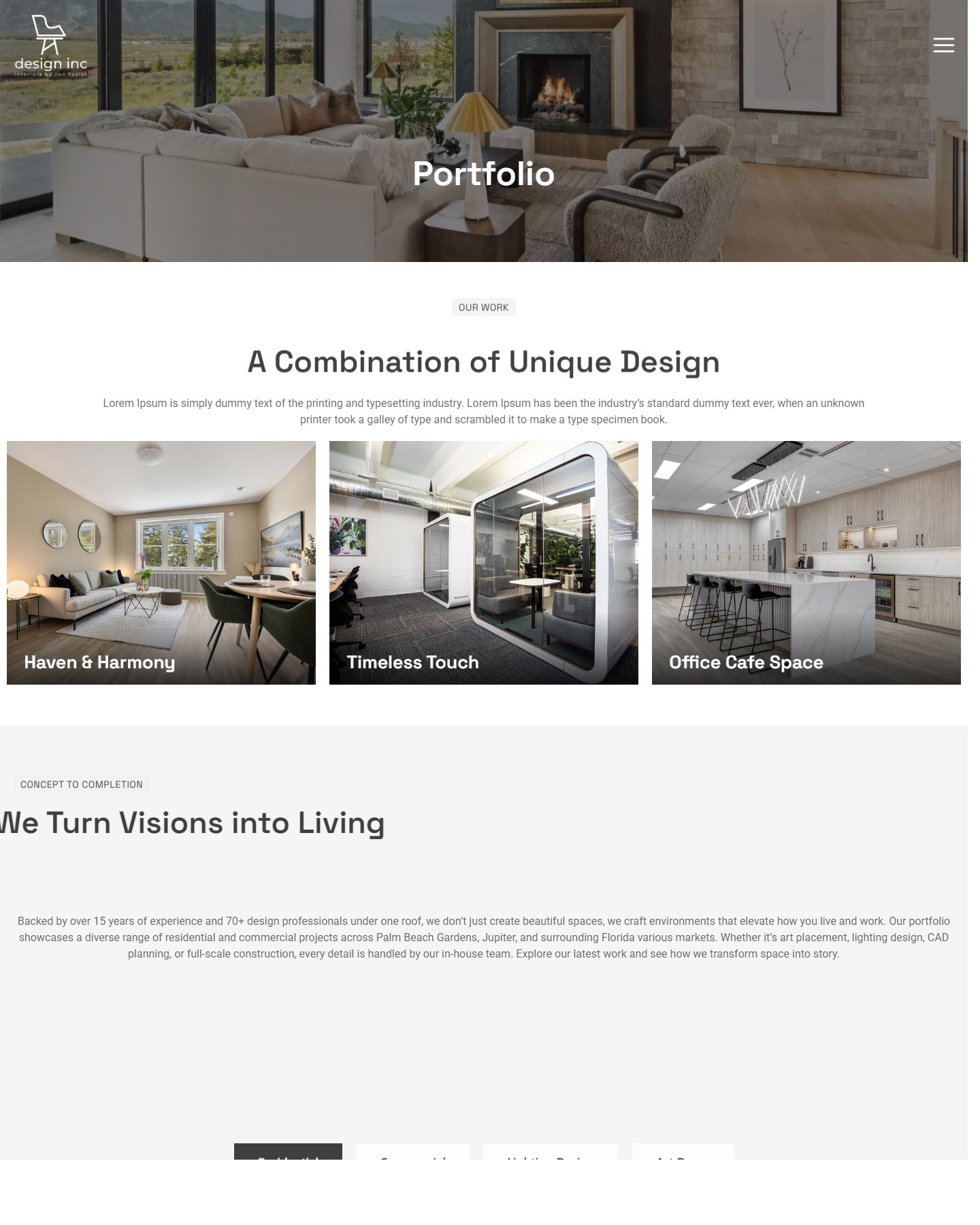 WordPress website screenshot from Design Inc. Interior Design and Design-Build Website, view 3