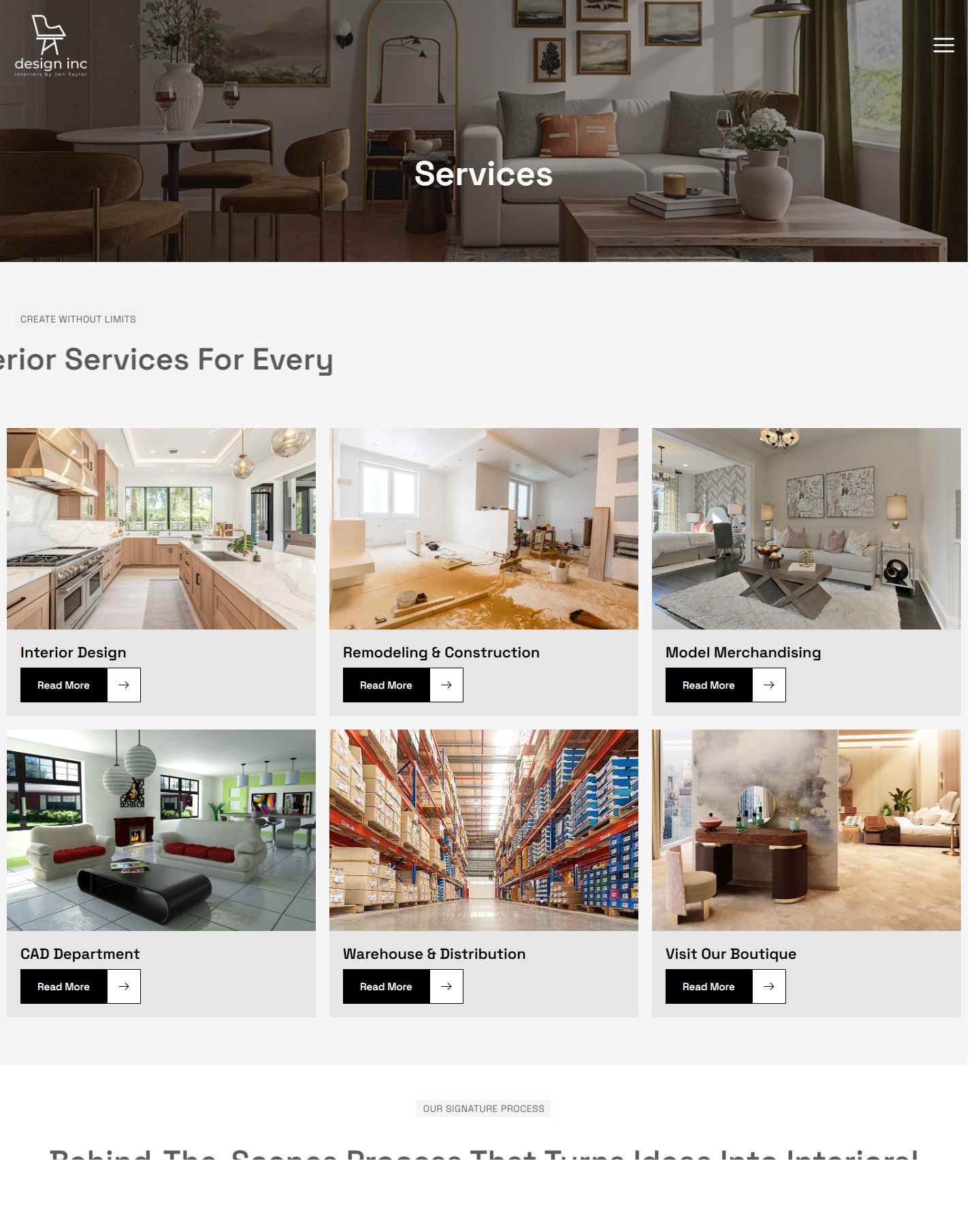 WordPress website screenshot from Design Inc. Interior Design and Design-Build Website, view 2