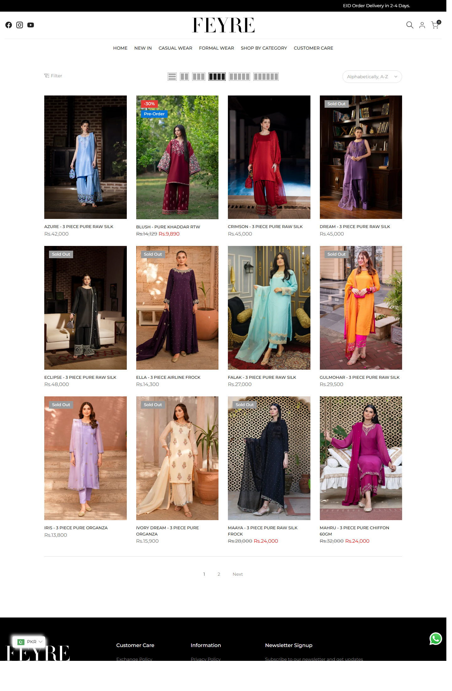 Shopify website screenshot from Feyre Shopify Luxury Pret and Festive Wear Storefront, view 1