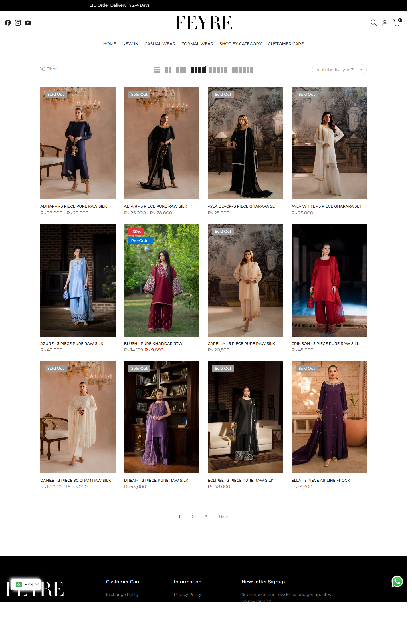 Shopify website screenshot from Feyre Shopify Luxury Pret and Festive Wear Storefront, view 3