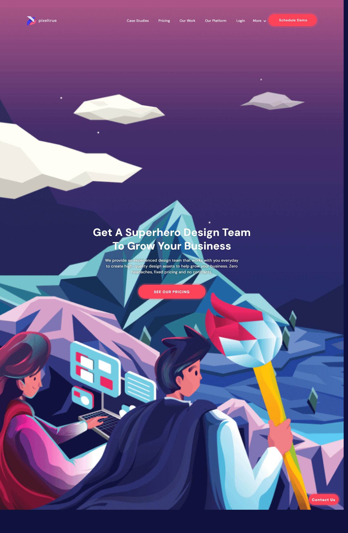 Webflow website case study for Pixeltrue Unlimited Design Subscription Website