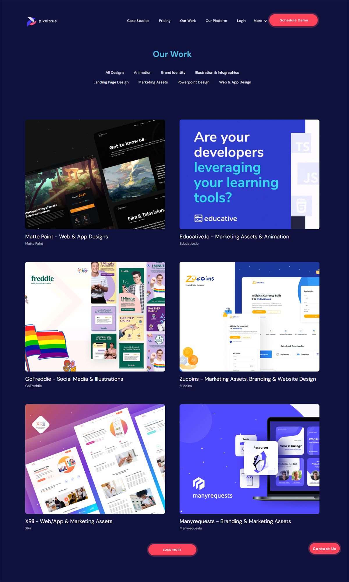 Webflow website screenshot from Pixeltrue Unlimited Design Subscription Website, view 3