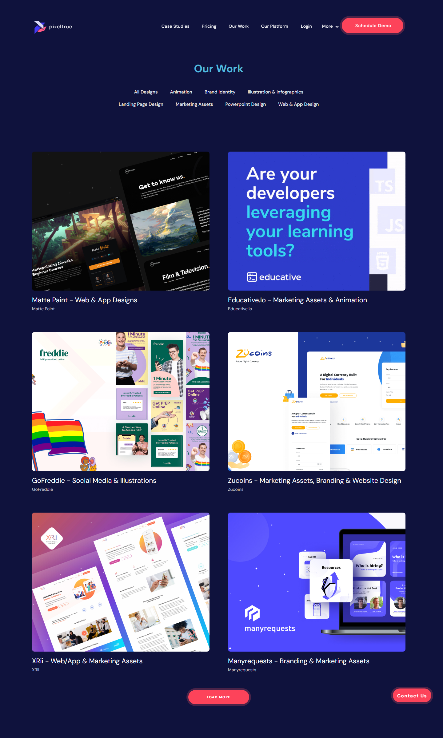 Webflow website screenshot from Pixeltrue Unlimited Design Subscription Website, view 3