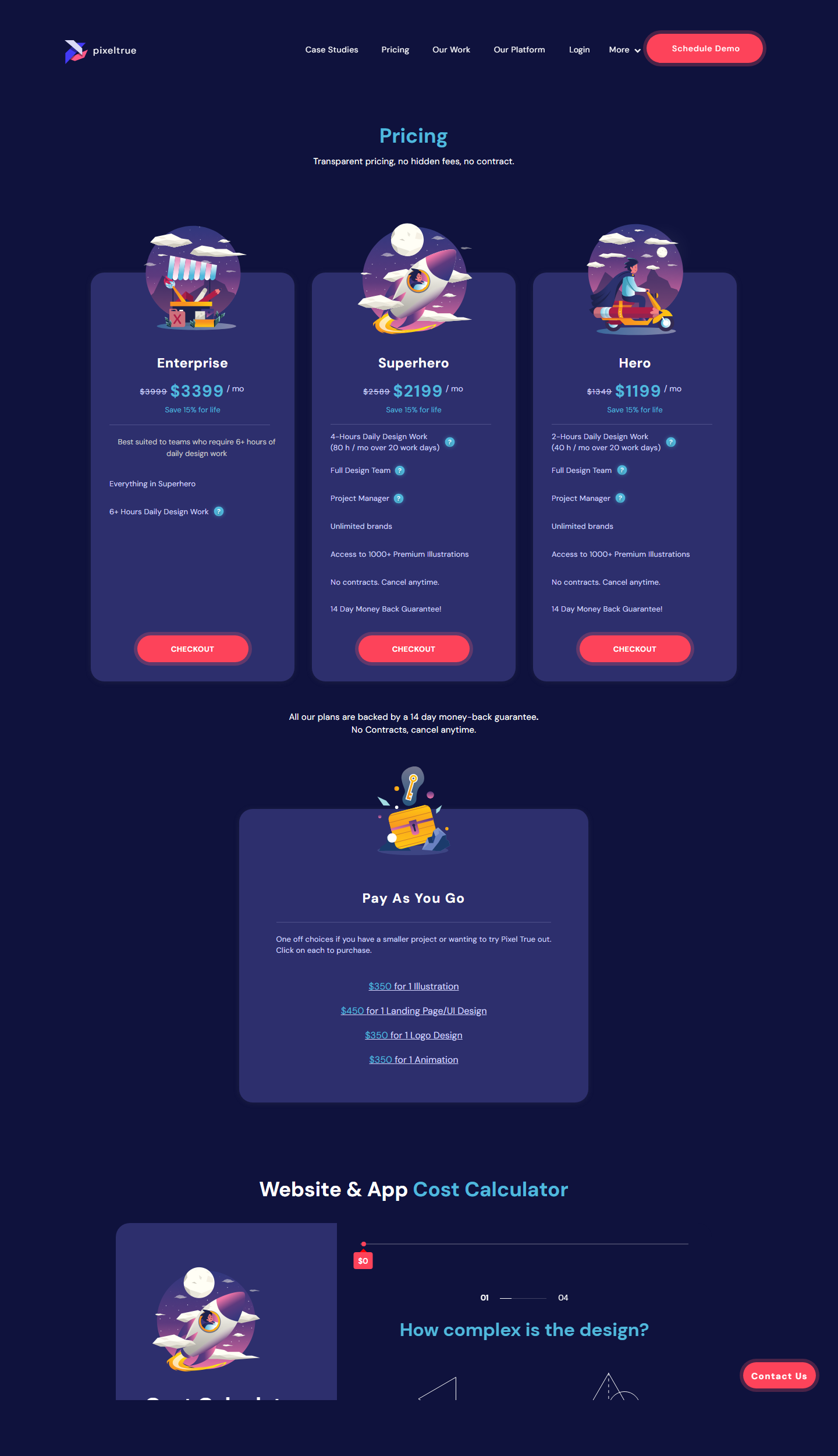 Webflow website screenshot from Pixeltrue Unlimited Design Subscription Website, view 1