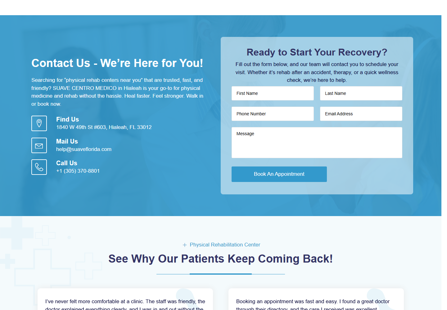 WordPress website screenshot from SuaveFlorida.com Medical Rehab Website for Miami and Hialeah, view 3