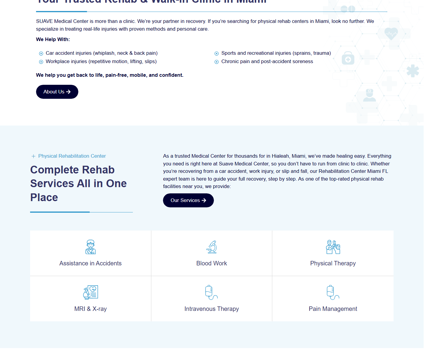 WordPress website screenshot from SuaveFlorida.com Medical Rehab Website for Miami and Hialeah, view 1