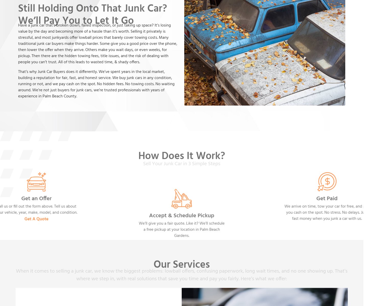 WordPress website screenshot from Top Dollar Junk Car Buyer Site for Palm Beach Gardens, view 1