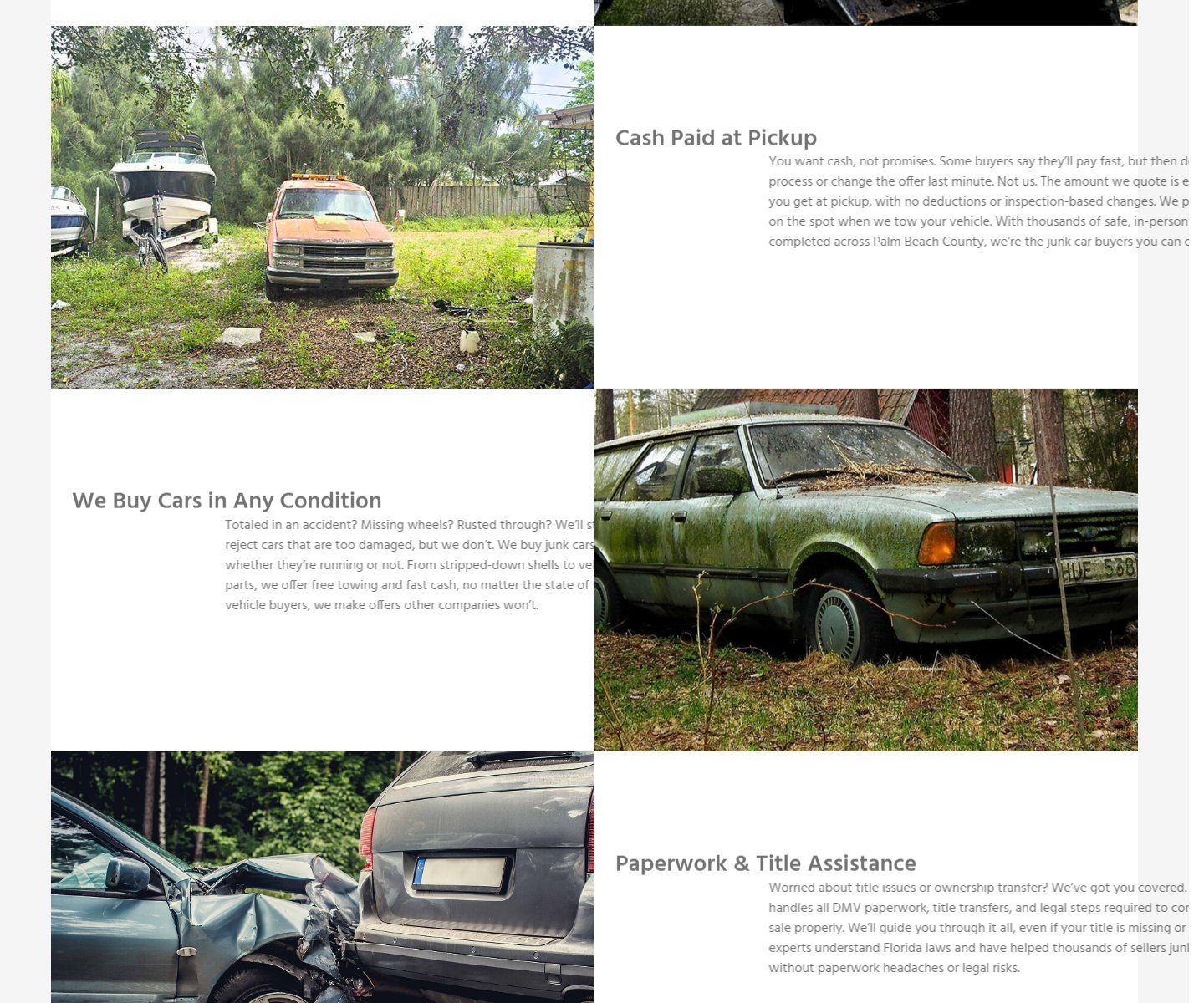 WordPress website screenshot from Top Dollar Junk Car Buyer Site for Palm Beach Gardens, view 3